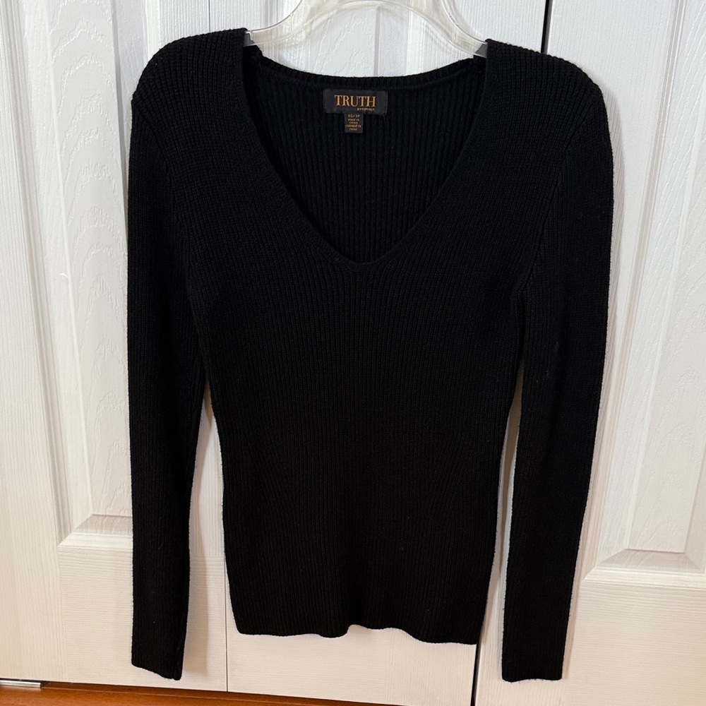 Truth Black Ribbed V-Neck Sweater